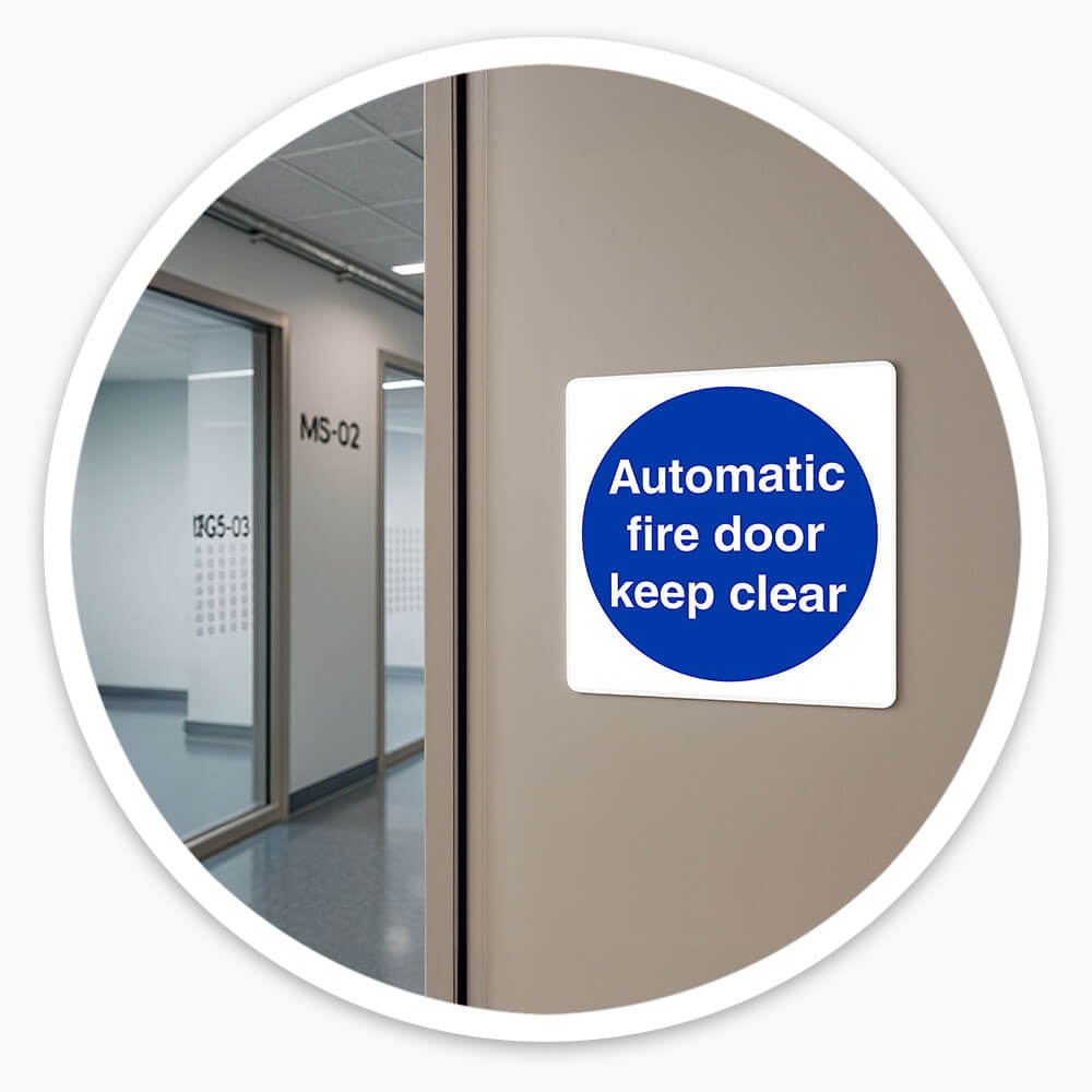 "Automatic Fire Door Keep Clear" Safety Sign