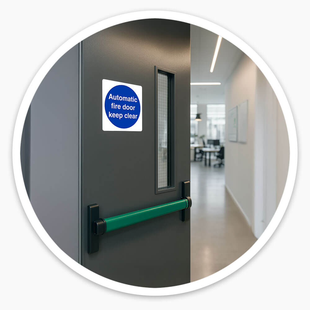 "Automatic Fire Door Keep Clear" Safety Sign