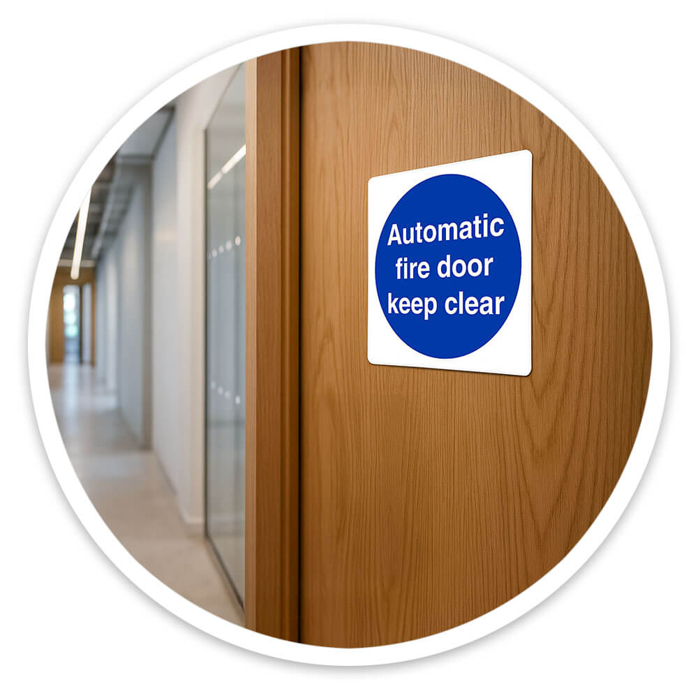 "Automatic Fire Door Keep Clear" Safety Sign