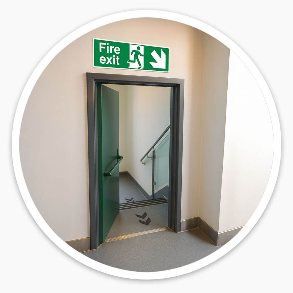 "Fire Exit Down Right" Fire Exit Direction Sign