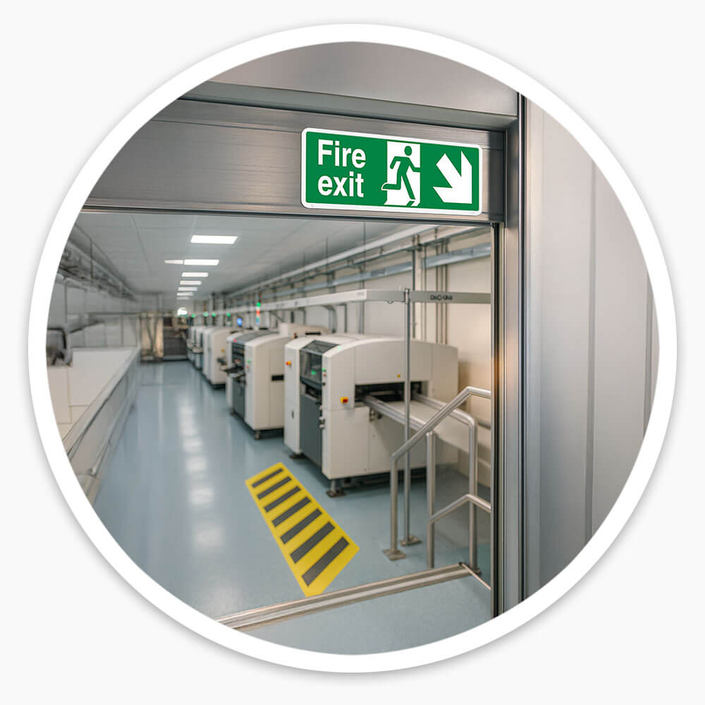 "Fire Exit Down Right" Fire Exit Direction Sign