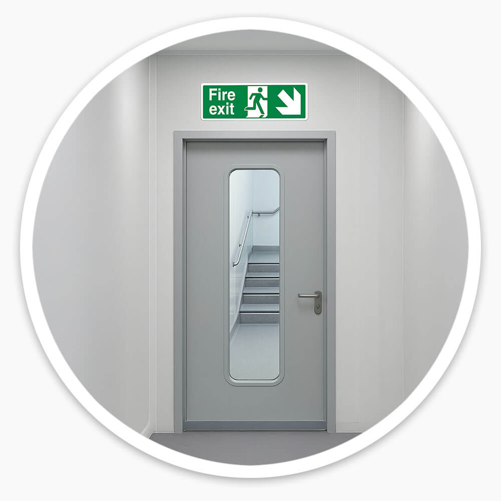 "Fire Exit Down Right" Fire Exit Direction Sign