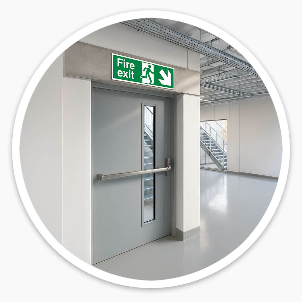 "Fire Exit Down Right" Fire Exit Direction Sign