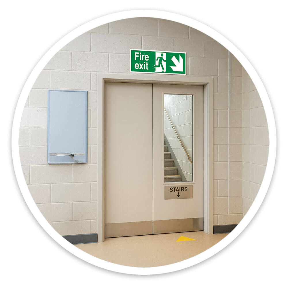 "Fire Exit Down Right" Fire Exit Direction Sign
