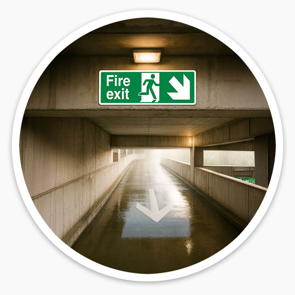 "Fire Exit Down Right" Fire Exit Direction Sign
