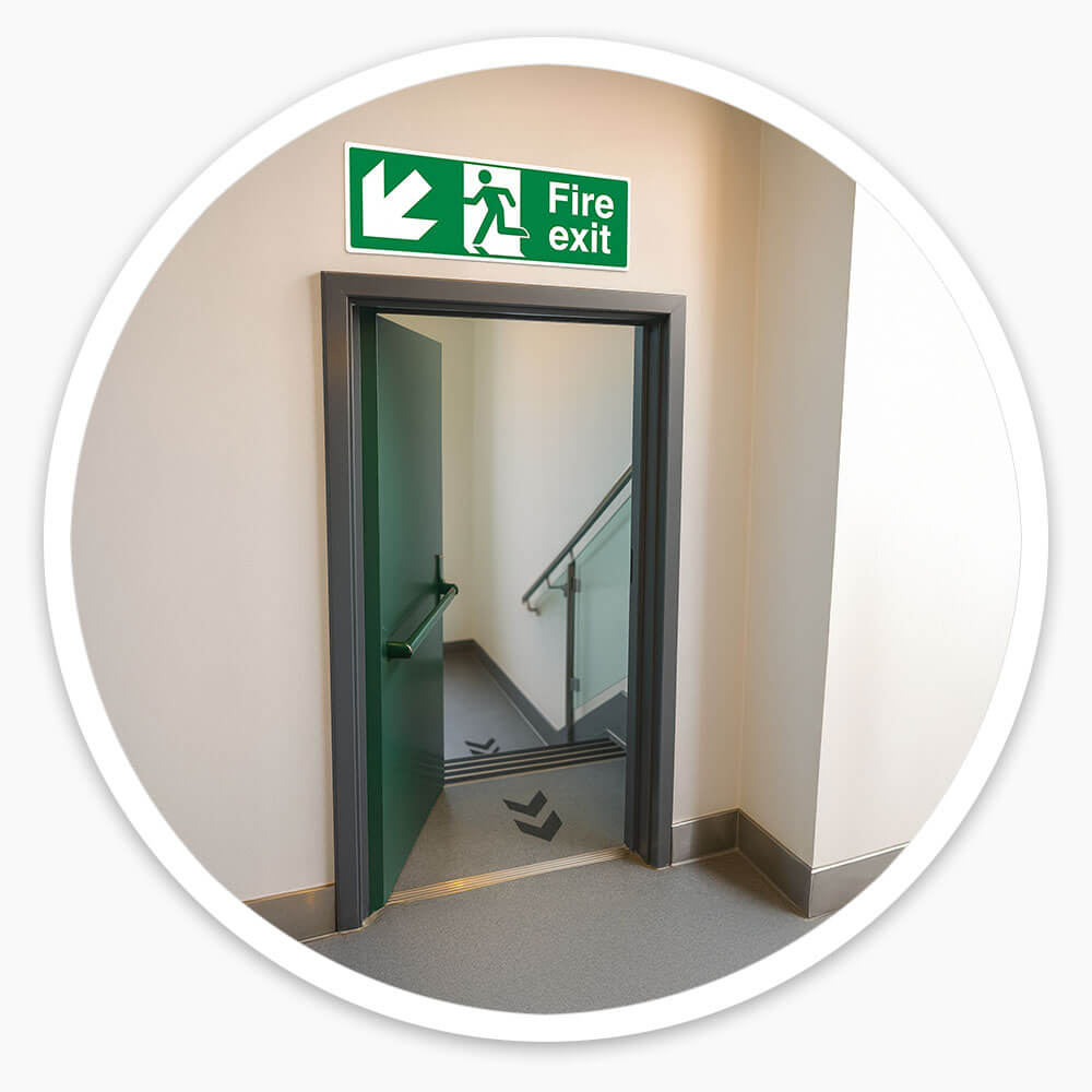 "Fire Exit Down Left" Fire Exit Direction Sign