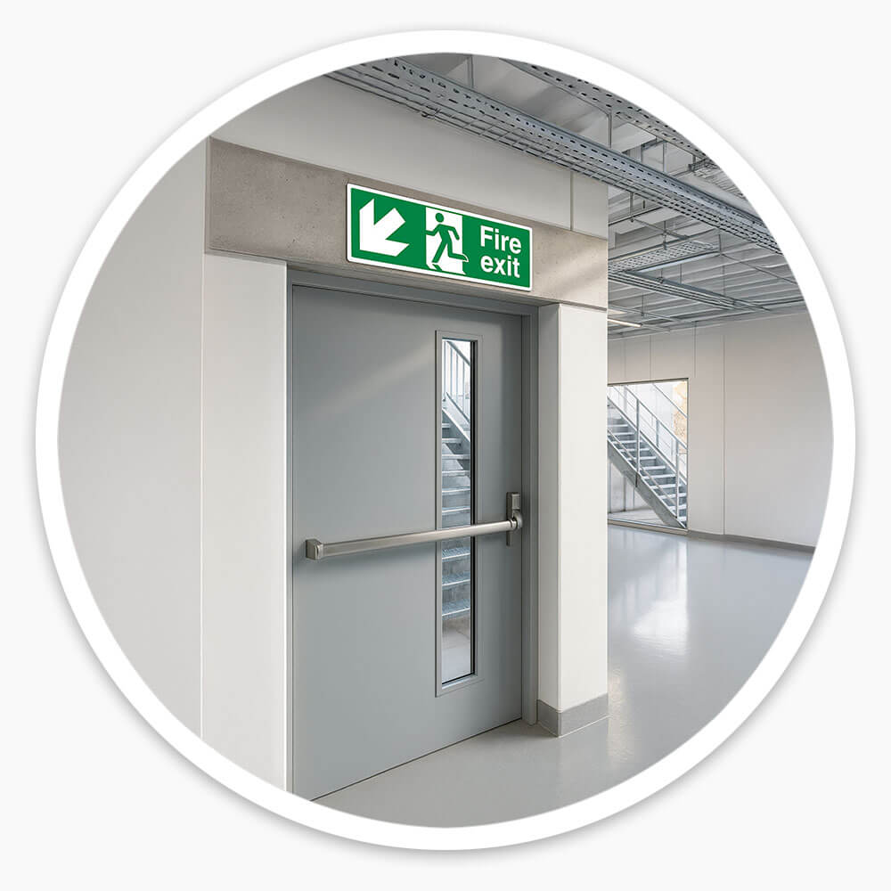 "Fire Exit Down Left" Fire Exit Direction Sign