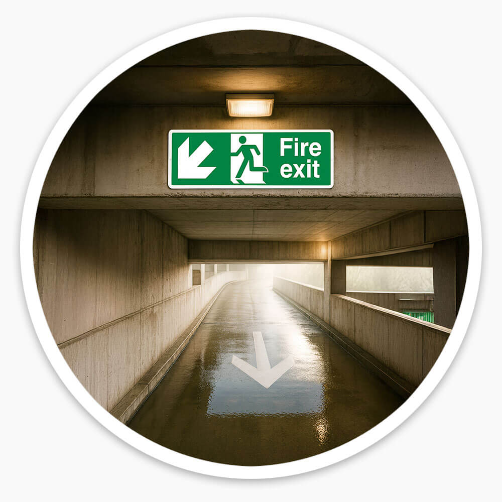 "Fire Exit Down Left" Fire Exit Direction Sign