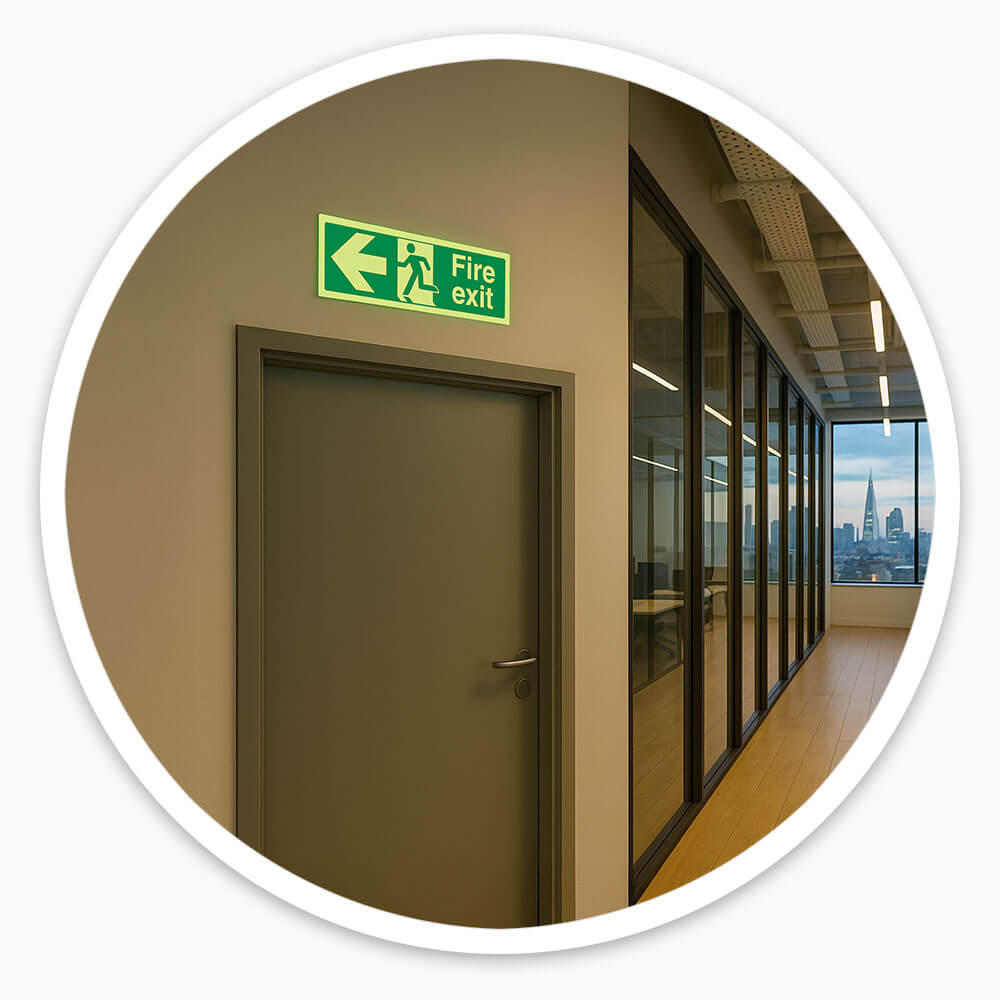 "Fire Exit Left" Glow in the Dark Safety Sign