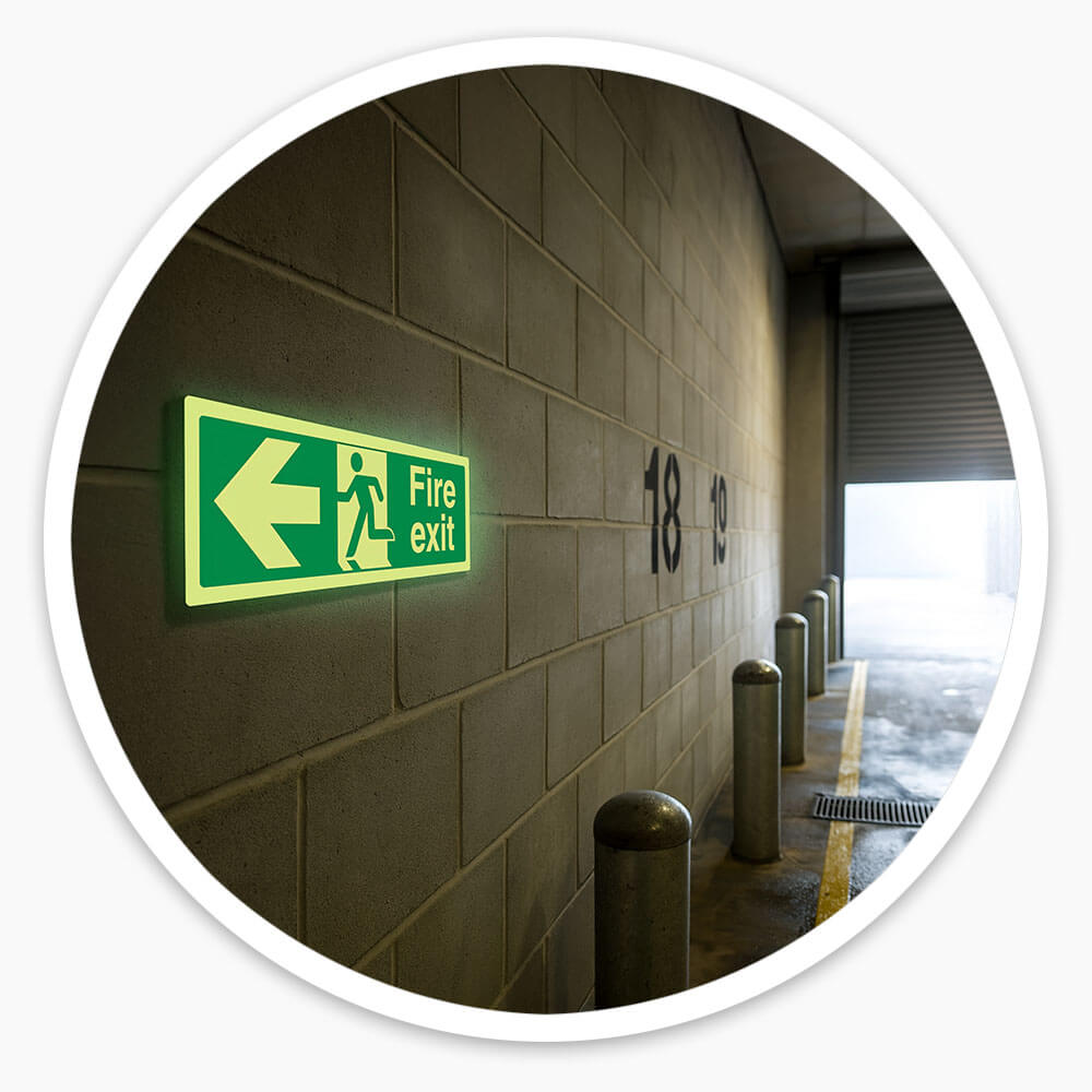 "Fire Exit Left" Glow in the Dark Safety Sign
