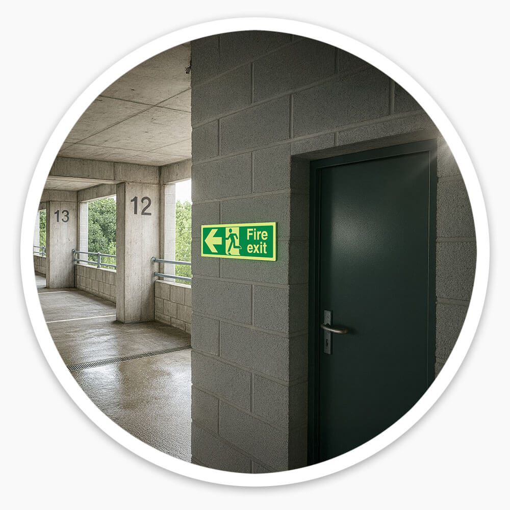 "Fire Exit Left" Glow in the Dark Safety Sign