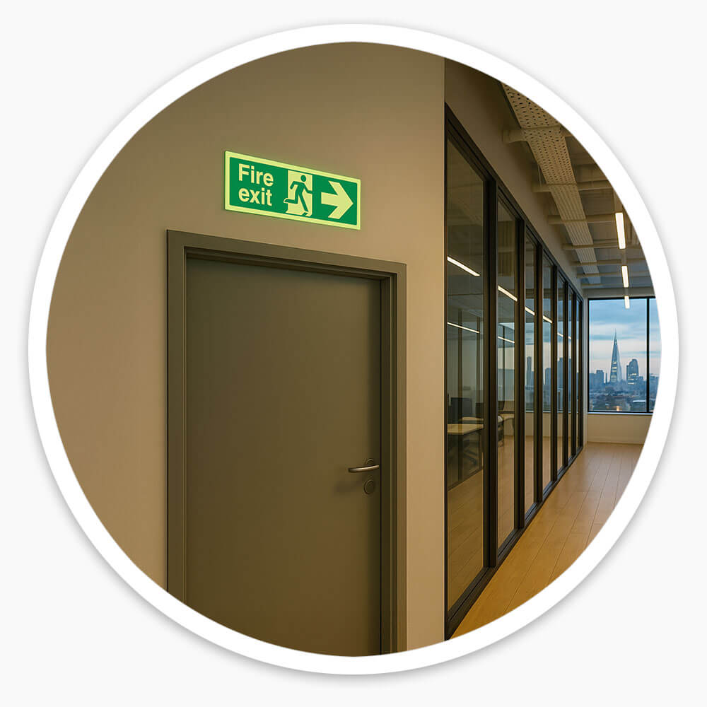 "Fire Exit Right" Glow in the Dark Safety Sign