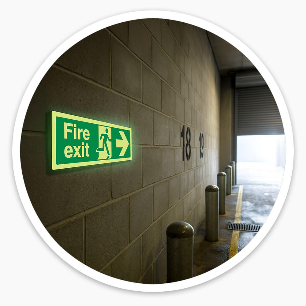"Fire Exit Right" Glow in the Dark Safety Sign