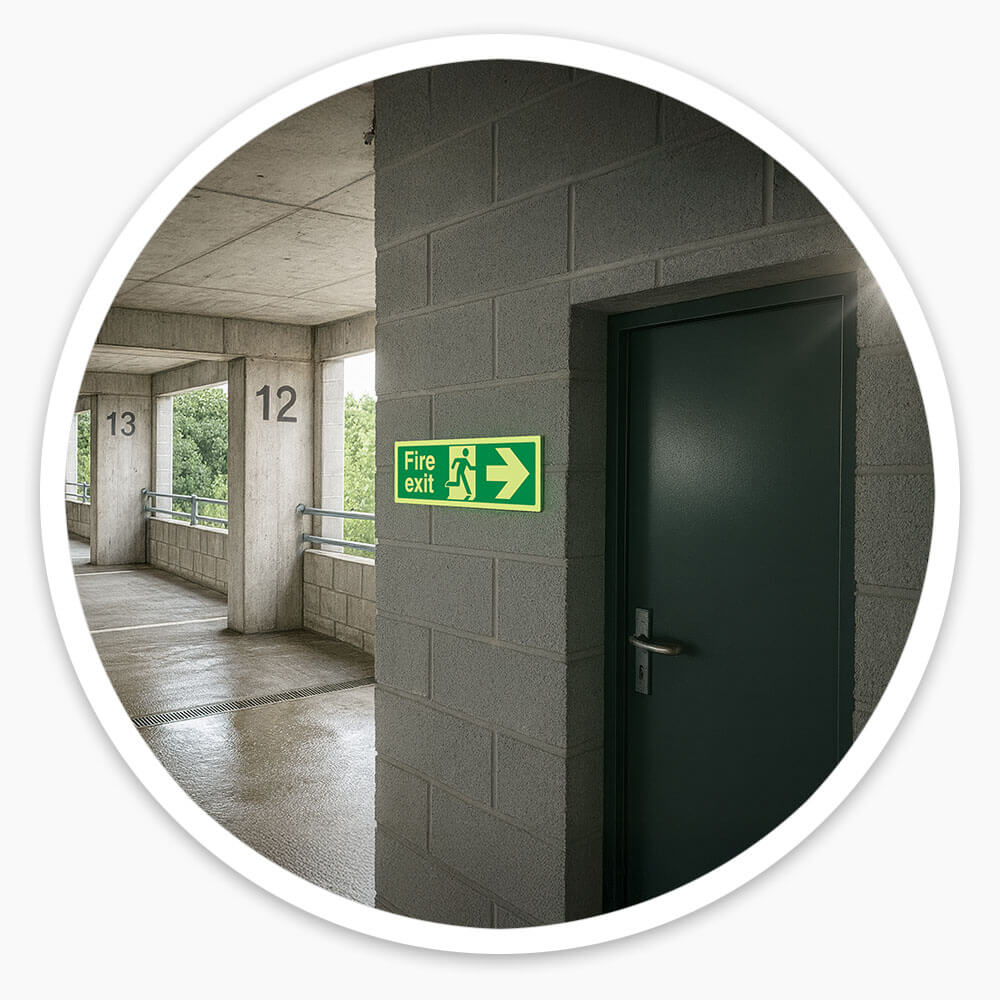 "Fire Exit Right" Glow in the Dark Safety Sign