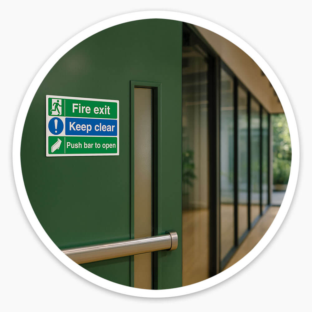 "Fire Exit Push Bar to Open" Fire Exit Sign