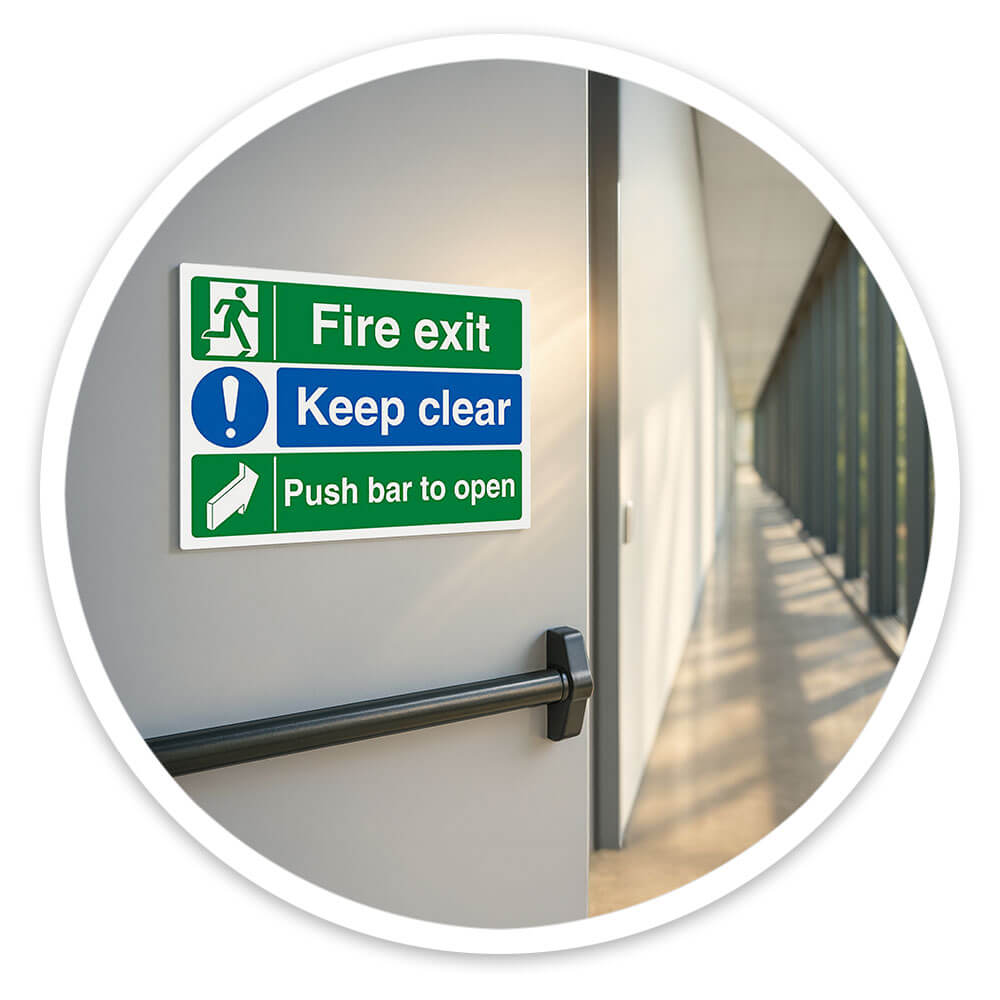 "Fire Exit Push Bar to Open" Fire Exit Sign