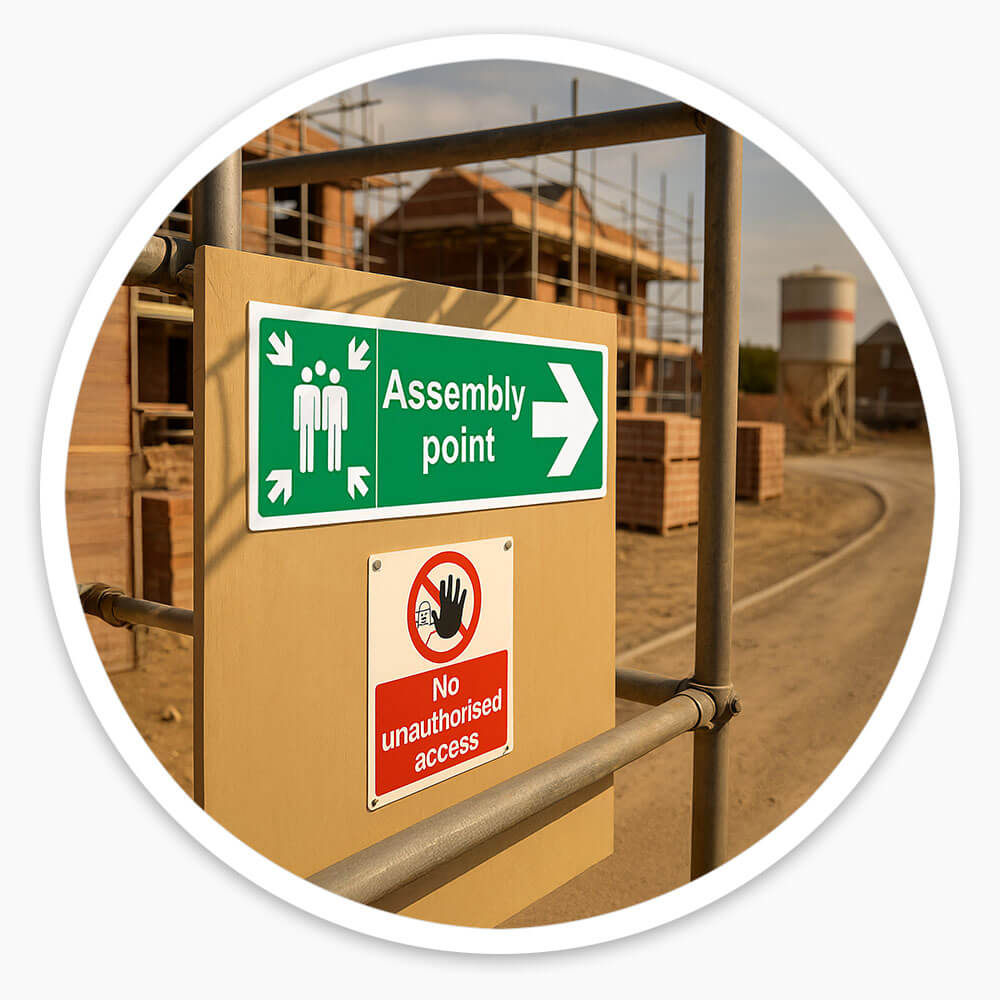 "Fire Assembly Point" Arrow Right Sign