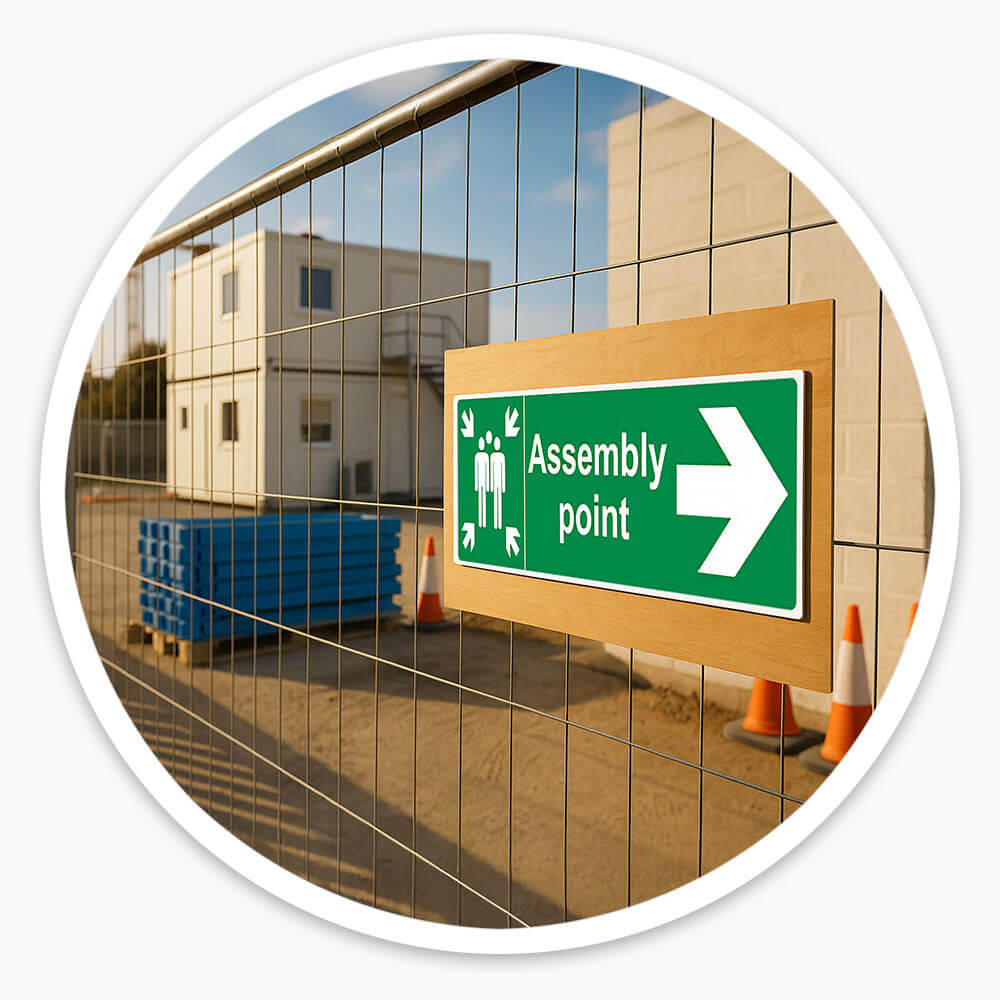 "Fire Assembly Point" Arrow Right Sign
