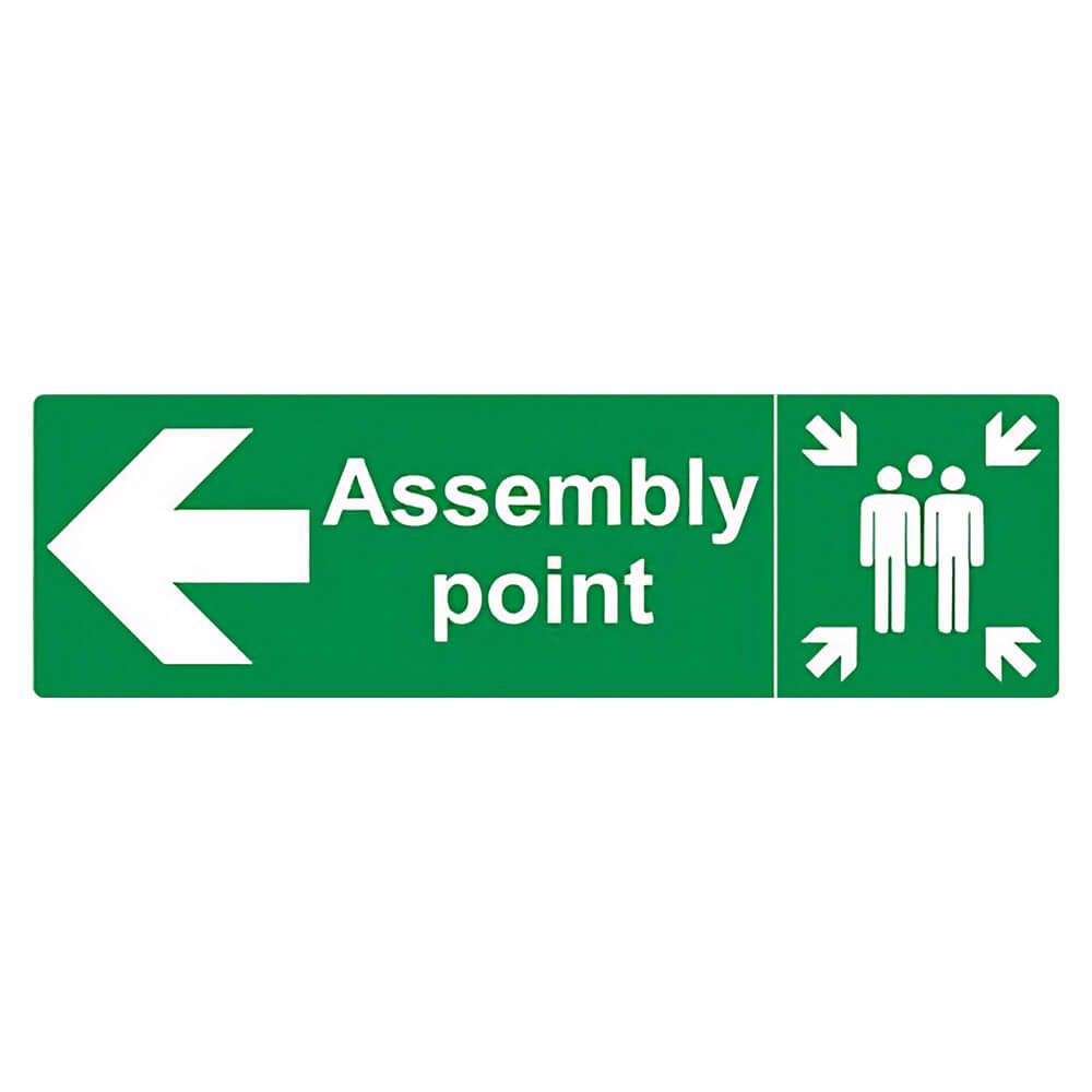 "Fire Assembly Point" Arrow Left Sign