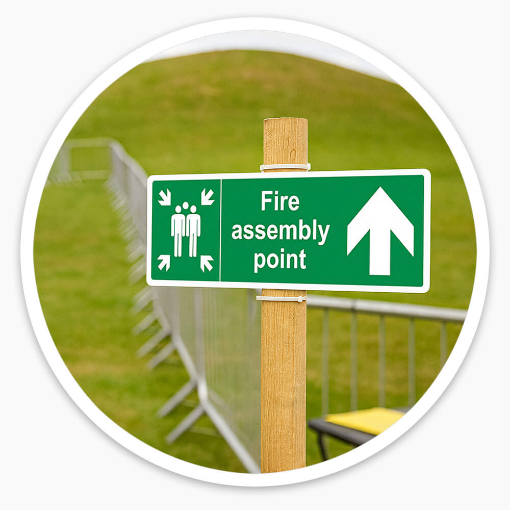 "Fire Assembly Point" Arrow Up Sign