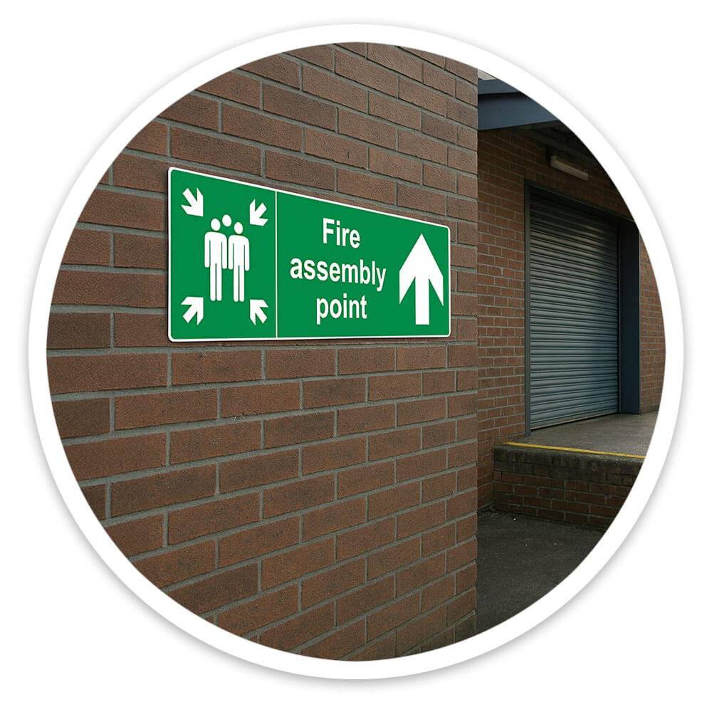 "Fire Assembly Point" Arrow Up Sign