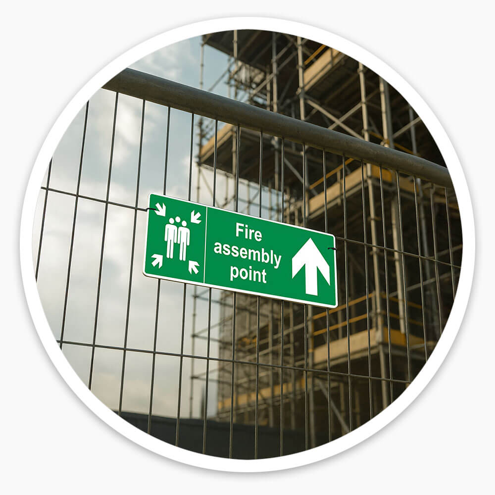 "Fire Assembly Point" Arrow Up Sign