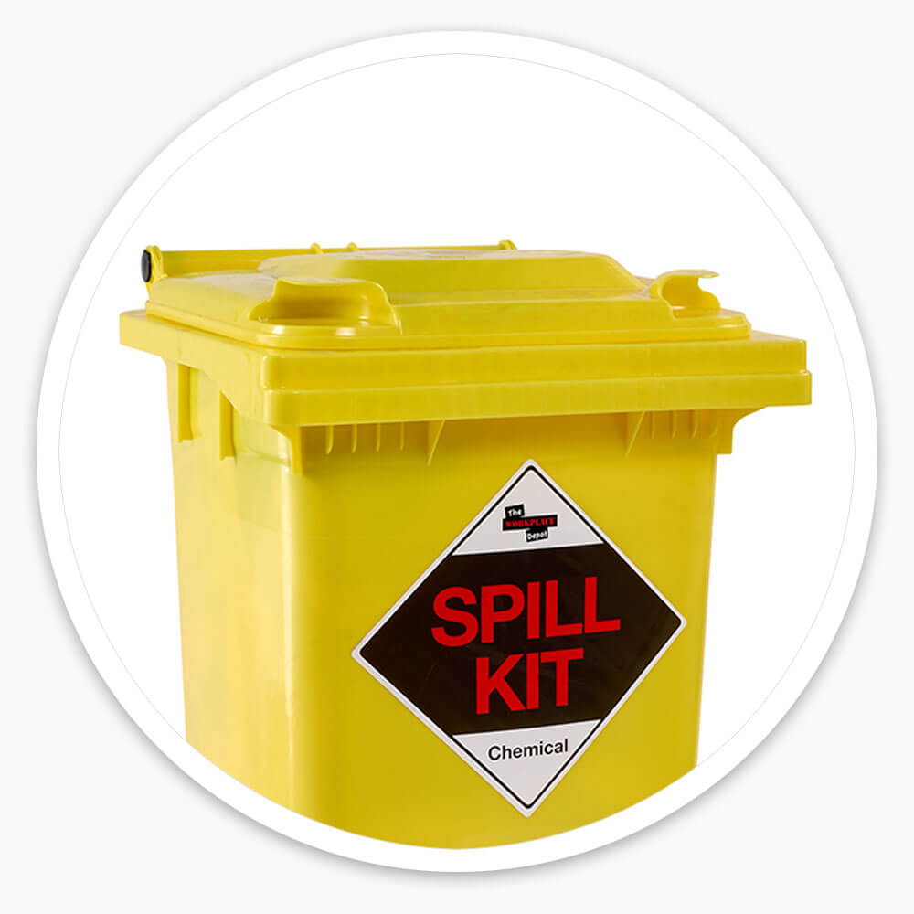 BearTOOLS 120L Chemical Spill Kit - Yellow, Absorbs Acids & Alkalis, Includes Pads, Socks, Granules & Wheeled Bin, UK Made