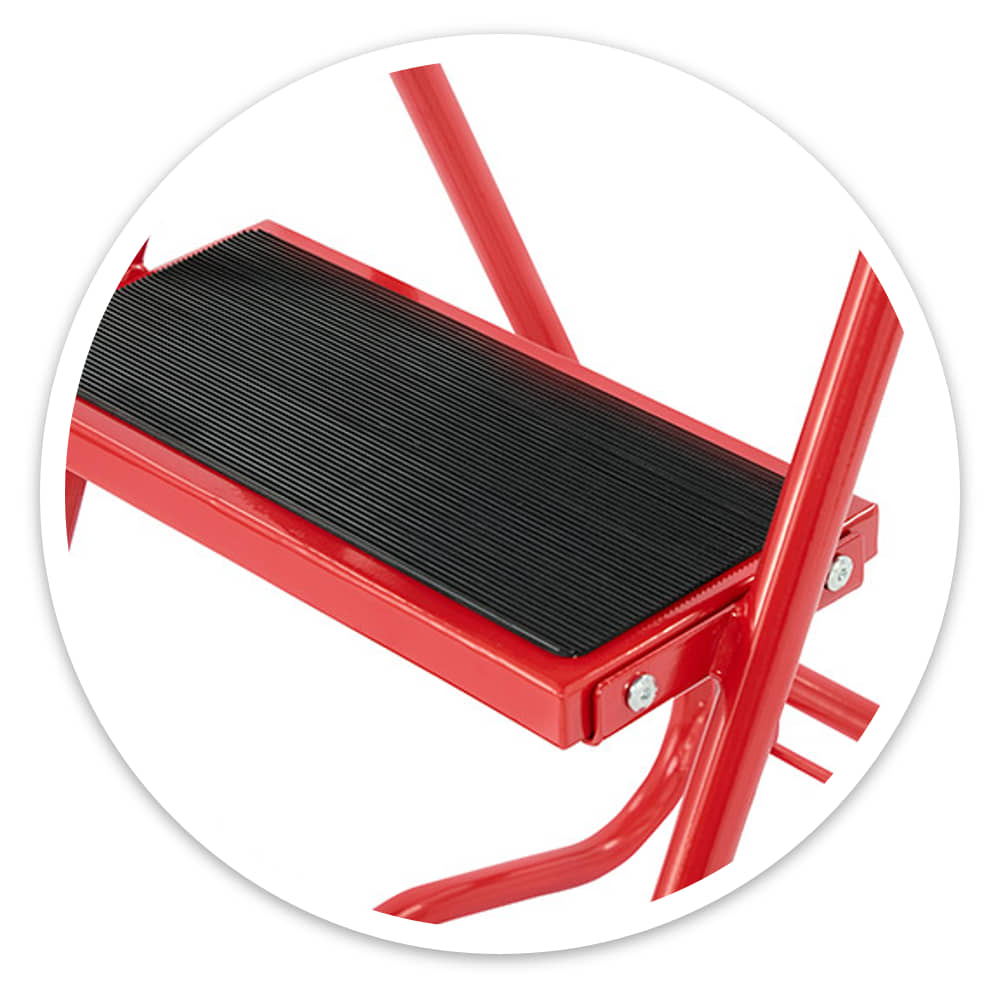 Close-up of the ribbed rubber tread on the 3 Tread Wheelalong Mobile Steps