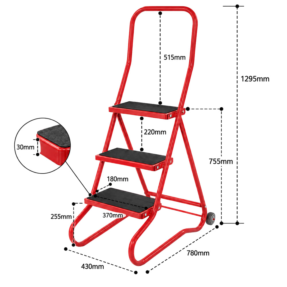 3 Tread Wheelalong Mobile Steps dimensions