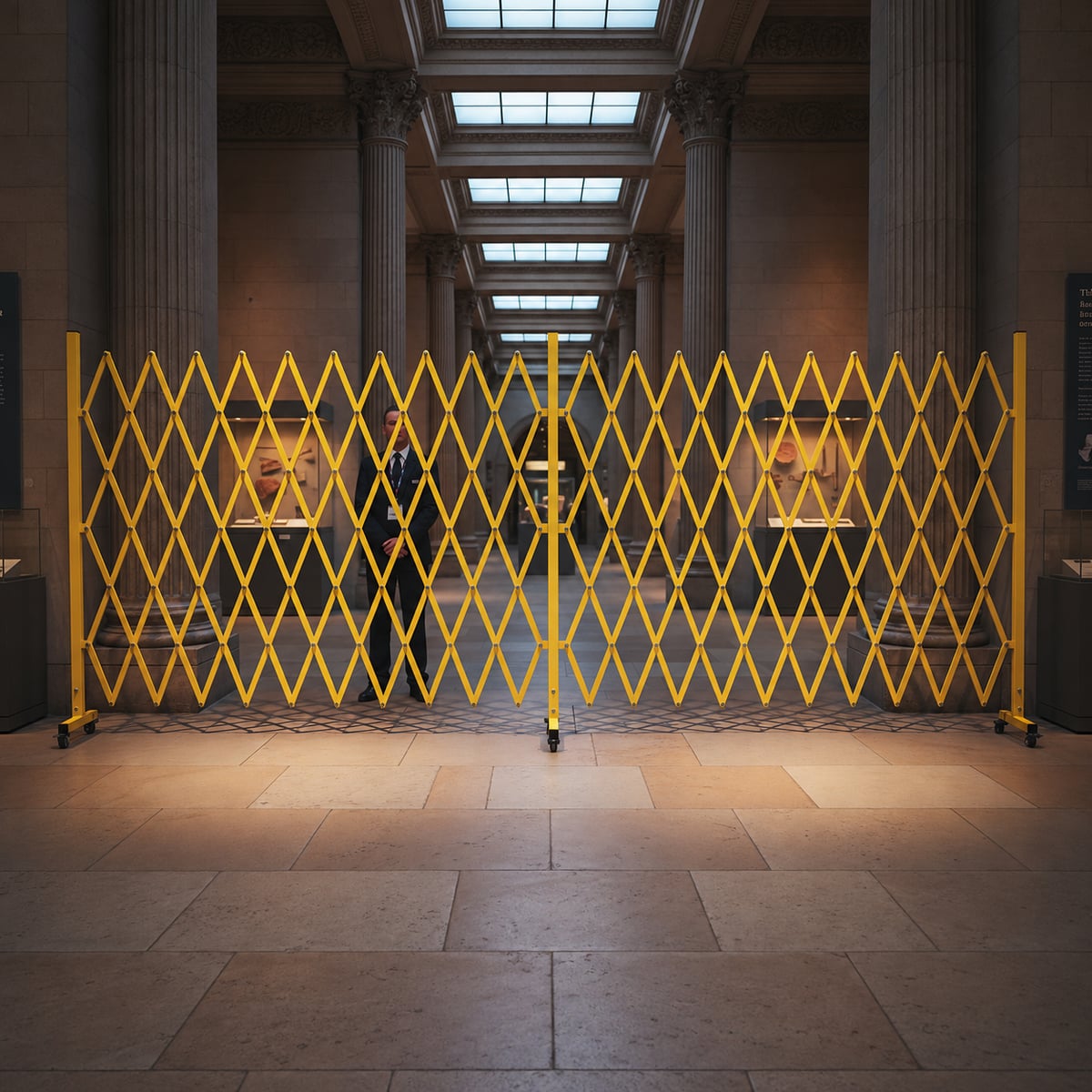 Extra Large Expandable Barrier stretched across the full width of a grand museum hall