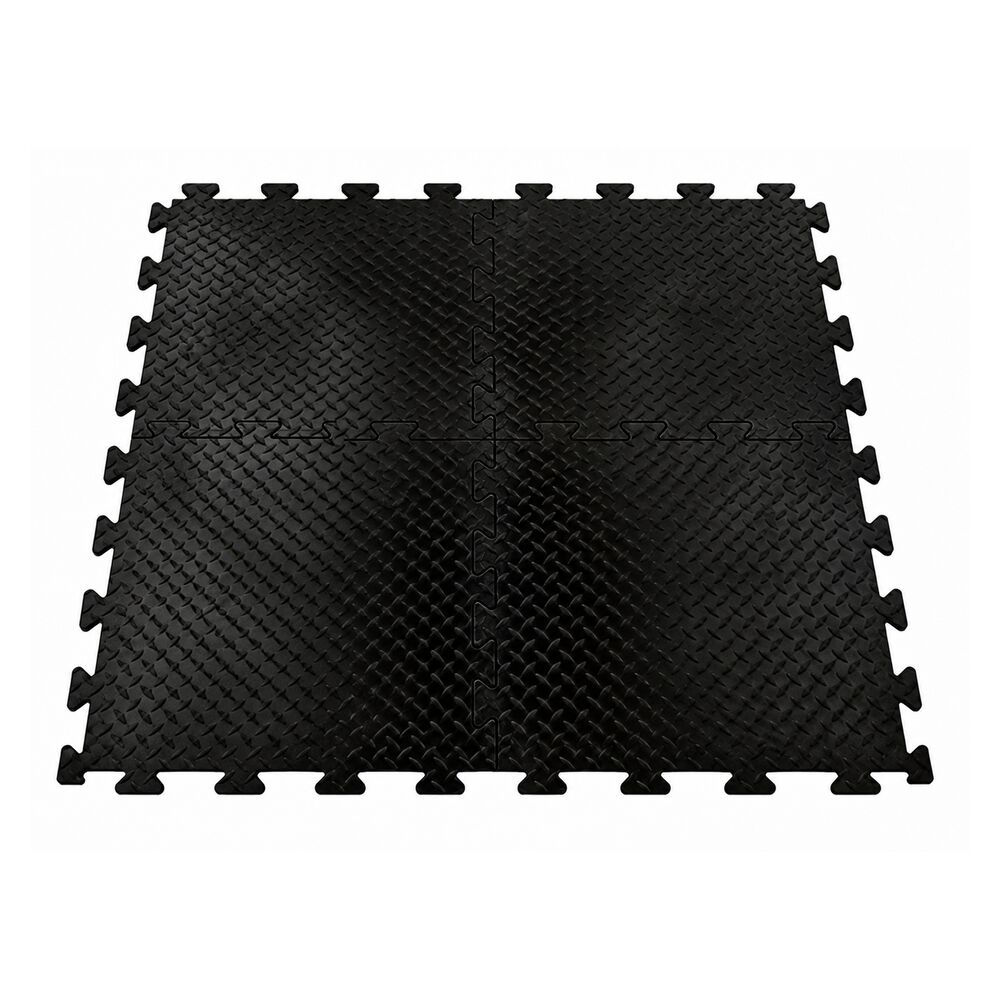 Black interlocking checker plate vinyl floor tiles
