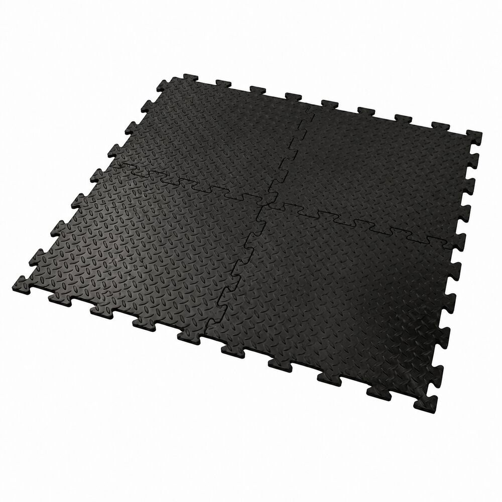 Black interlocking checker plate vinyl floor tiles