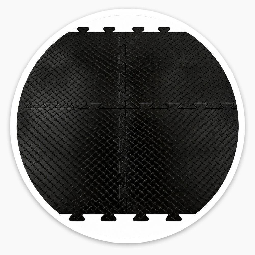 Black interlocking checker plate vinyl floor tiles