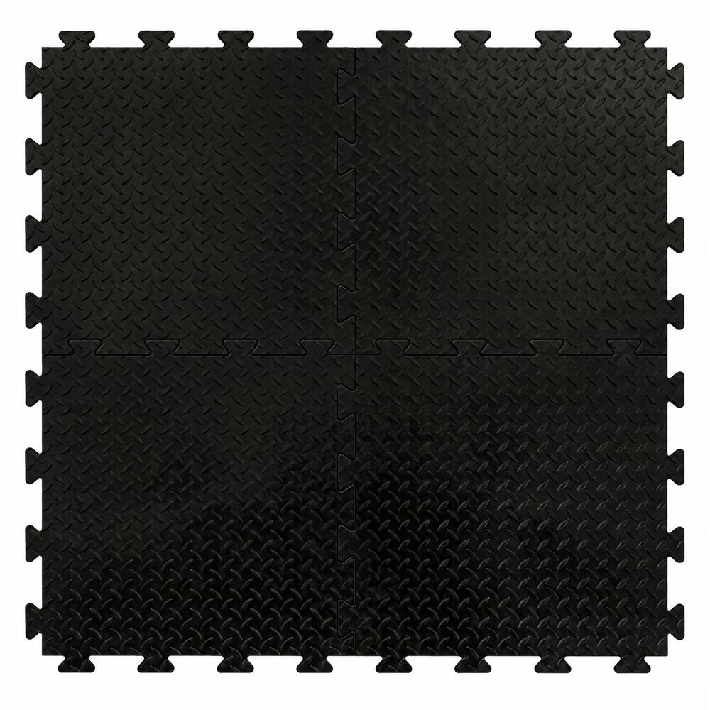 Black interlocking checker plate vinyl floor tiles
