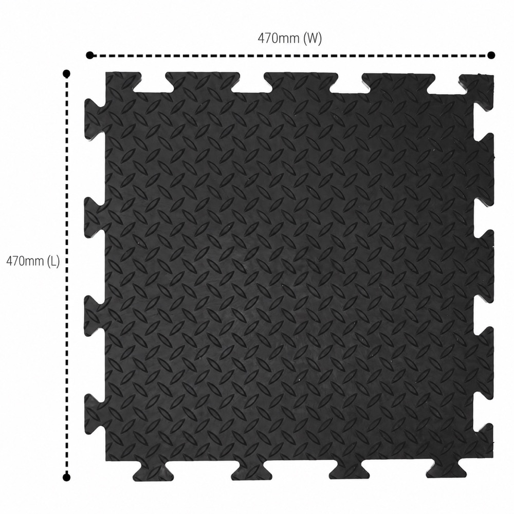 Black checker plate interlocking floor tile: 470mm wide x 470mm long