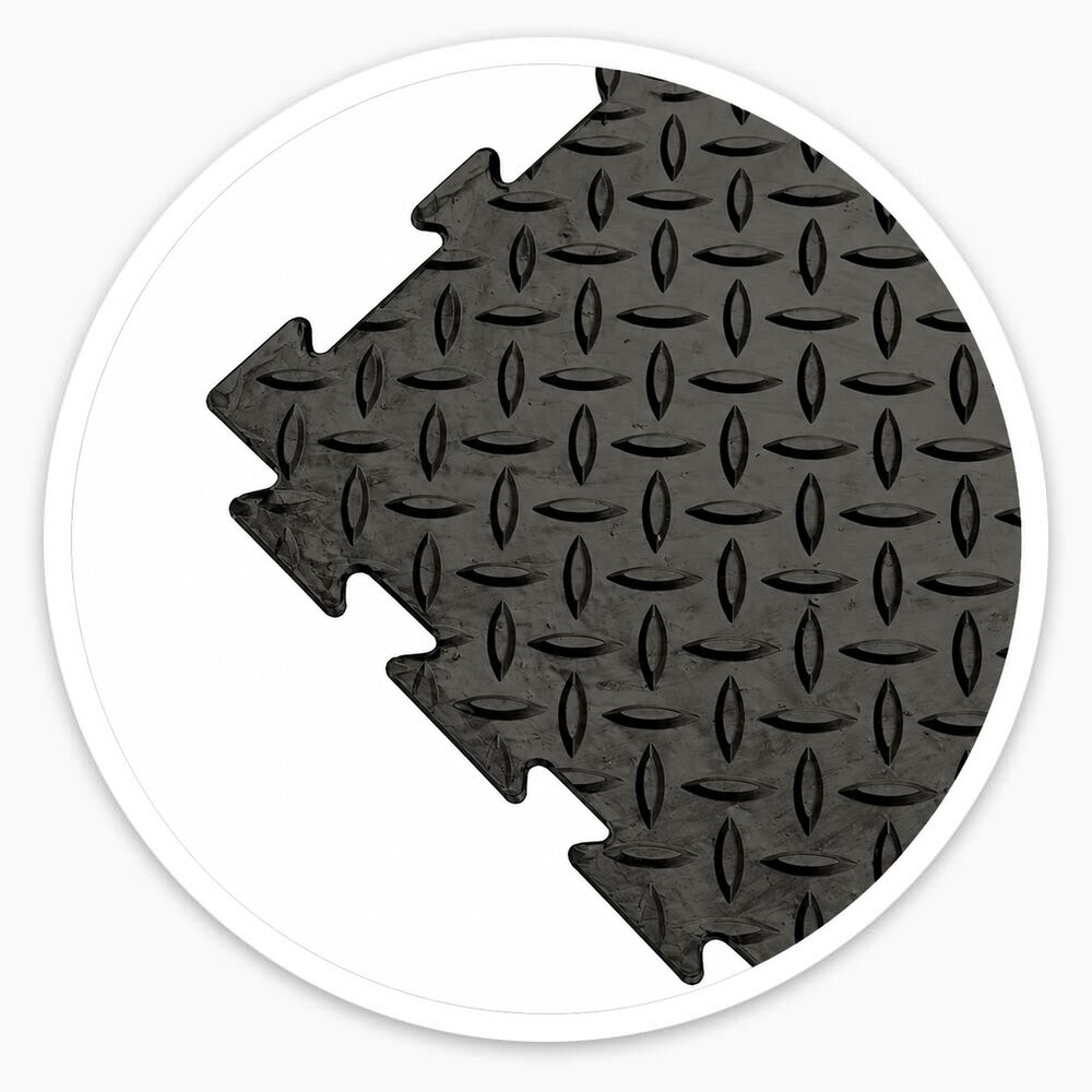 Black interlocking checker plate vinyl floor tiles