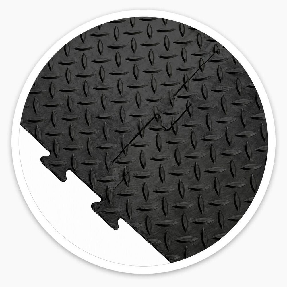 Black interlocking checker plate vinyl floor tiles