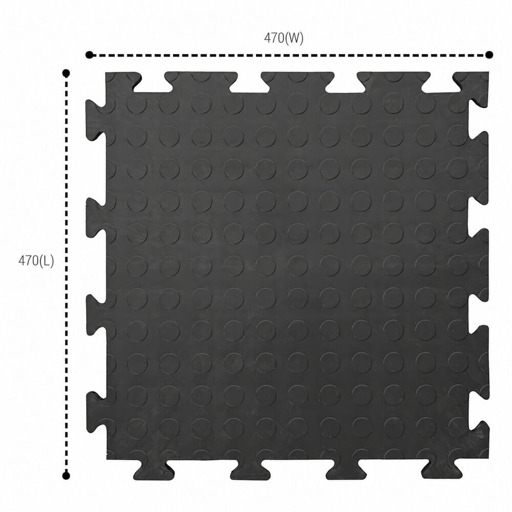 Black dotted interlocking floor tile: 470mm wide x 470mm long