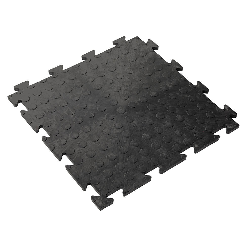 Black dotted interlocking vinyl floor tile