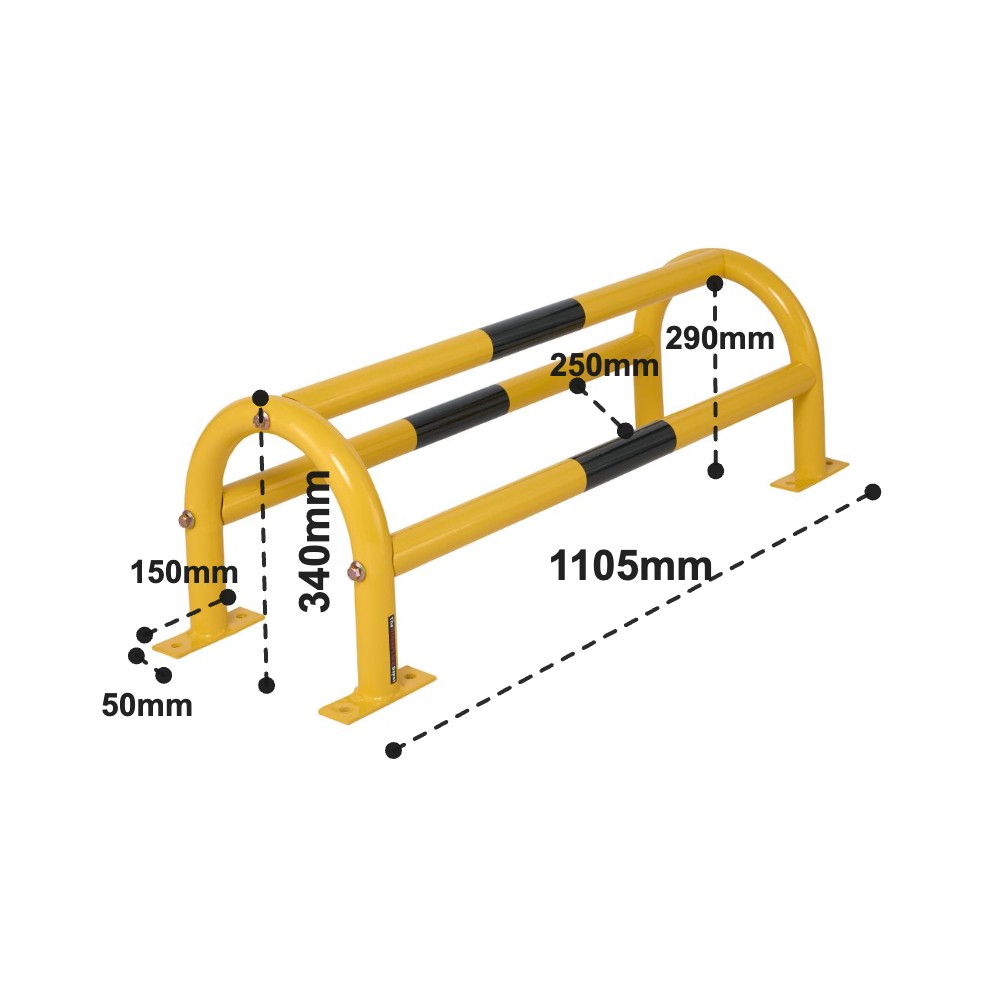Pipe Protector dimensions: overall 340(H) x 1105(W) mm; internal clearance 290(H) x 250(D) mm