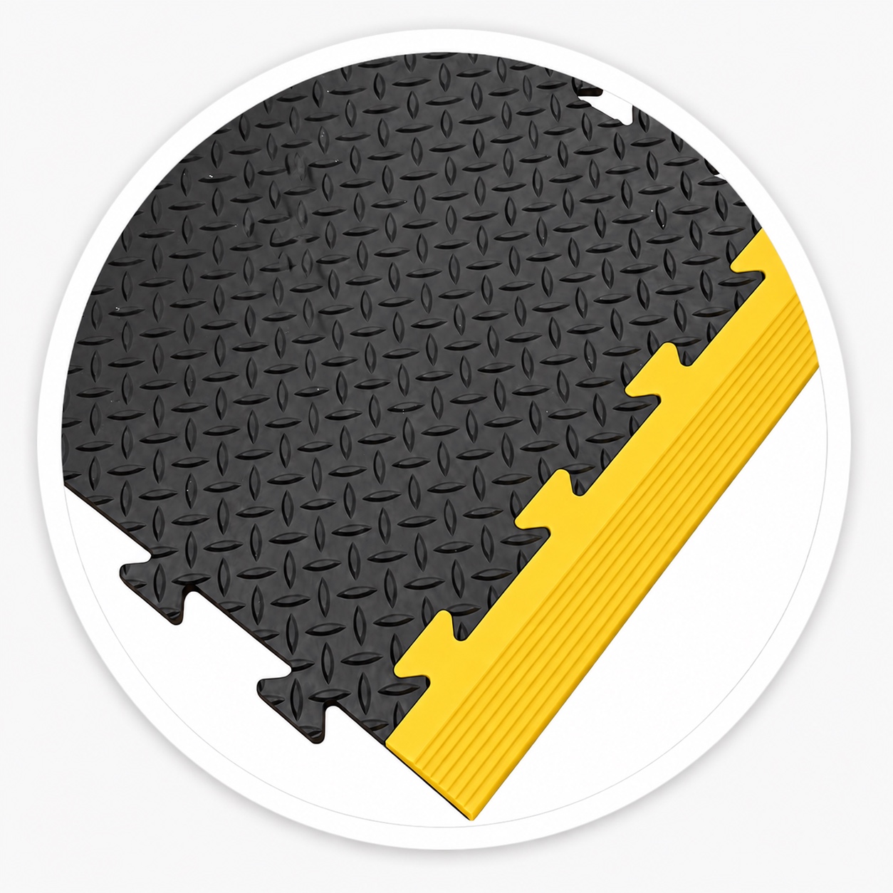 Interlocking Floor Tile Ramped Edging - Male & Female - Black & Yellow - 470 x 60 x 12mm