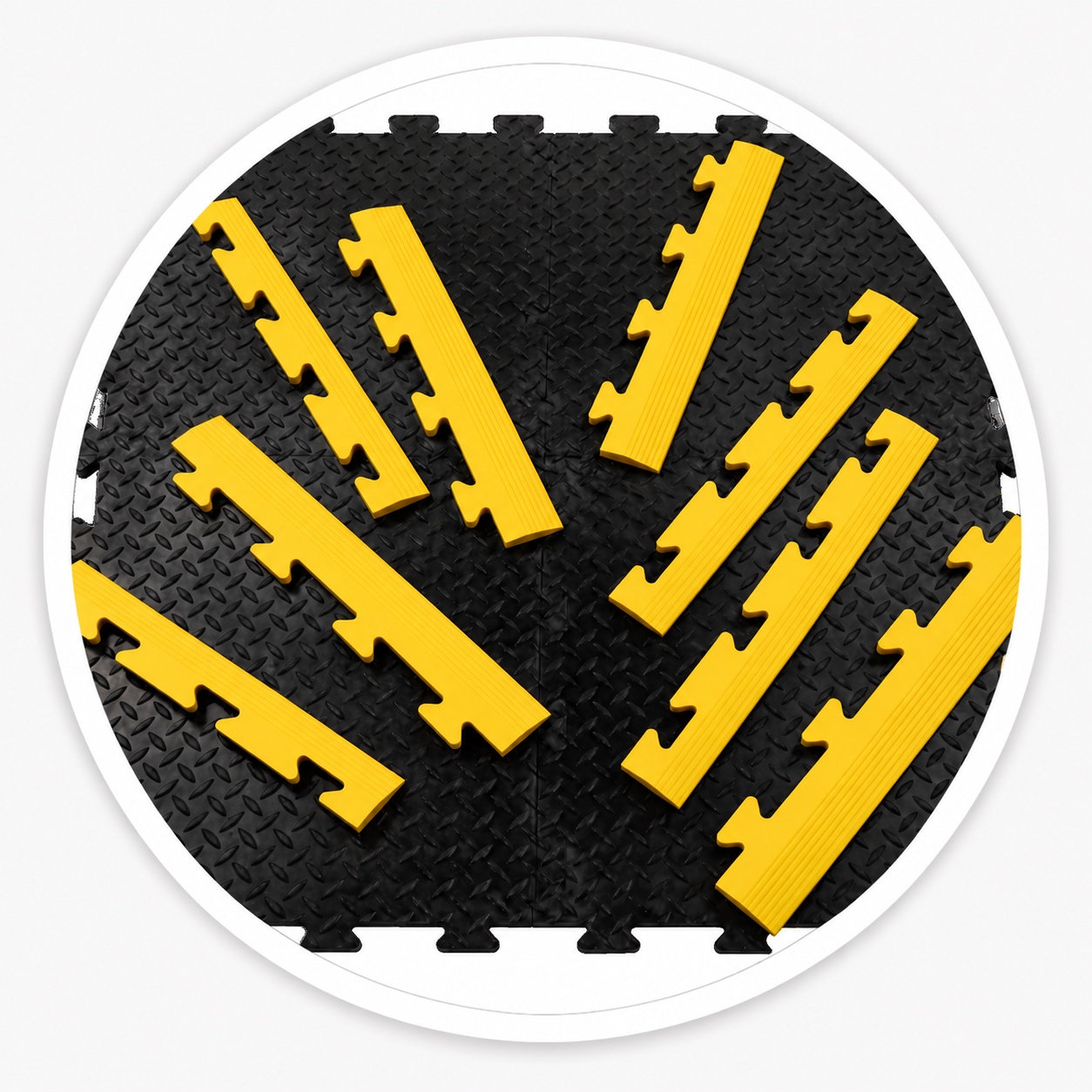 Interlocking Floor Tile Ramped Edging - Male & Female - Black & Yellow - 470 x 60 x 12mm