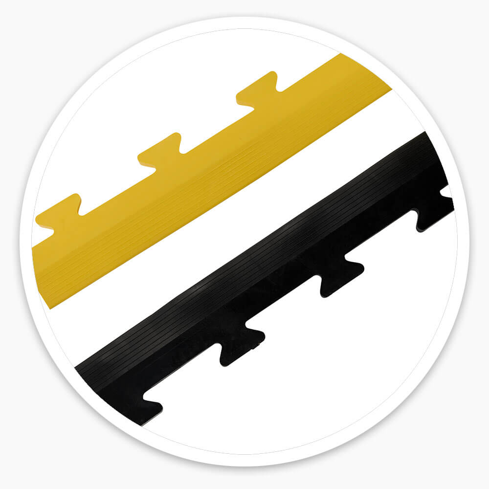 Interlocking Floor Tile Ramped Edging - Male & Female - Black & Yellow - 470 x 60 x 12mm