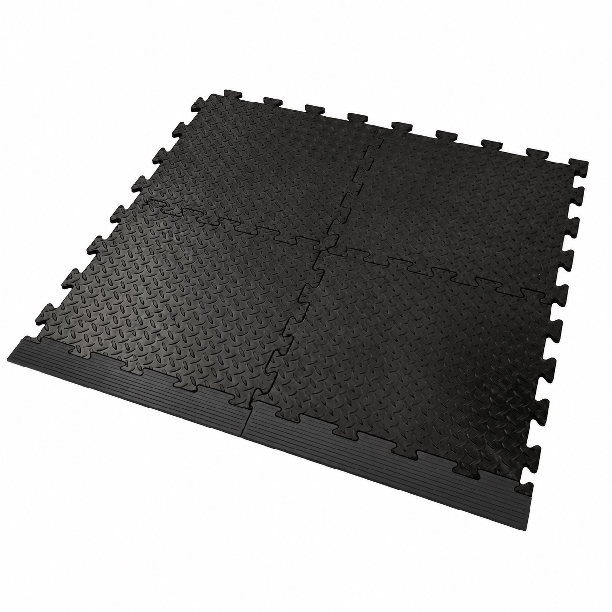 Interlocking Floor Tile Ramped Edging - Male & Female - Black & Yellow - 470 x 60 x 12mm