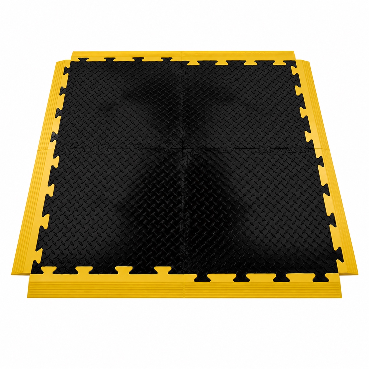 Interlocking Floor Tile Ramped Edging - Male & Female - Black & Yellow - 470 x 60 x 12mm