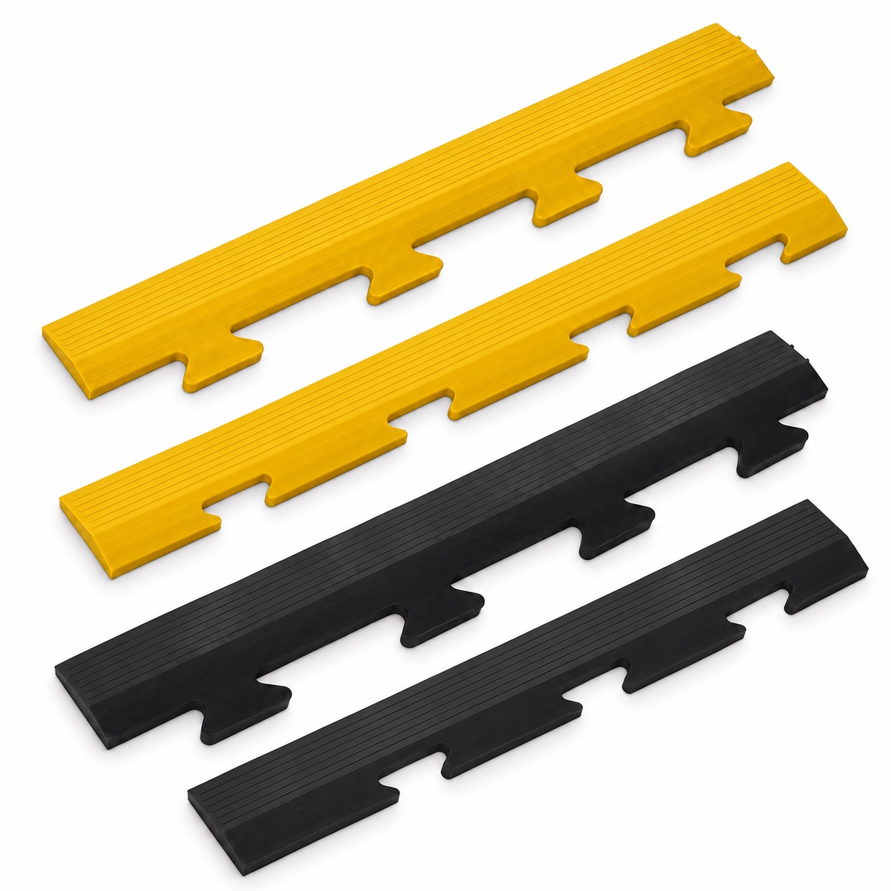 Interlocking Floor Tile Ramped Edging - Male & Female - Black & Yellow - 470 x 60 x 12mm