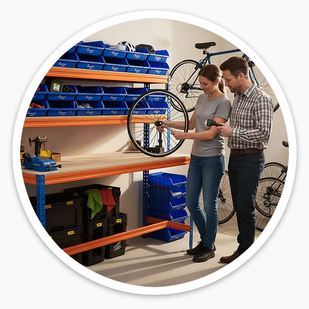 Workbench with Storage Bins