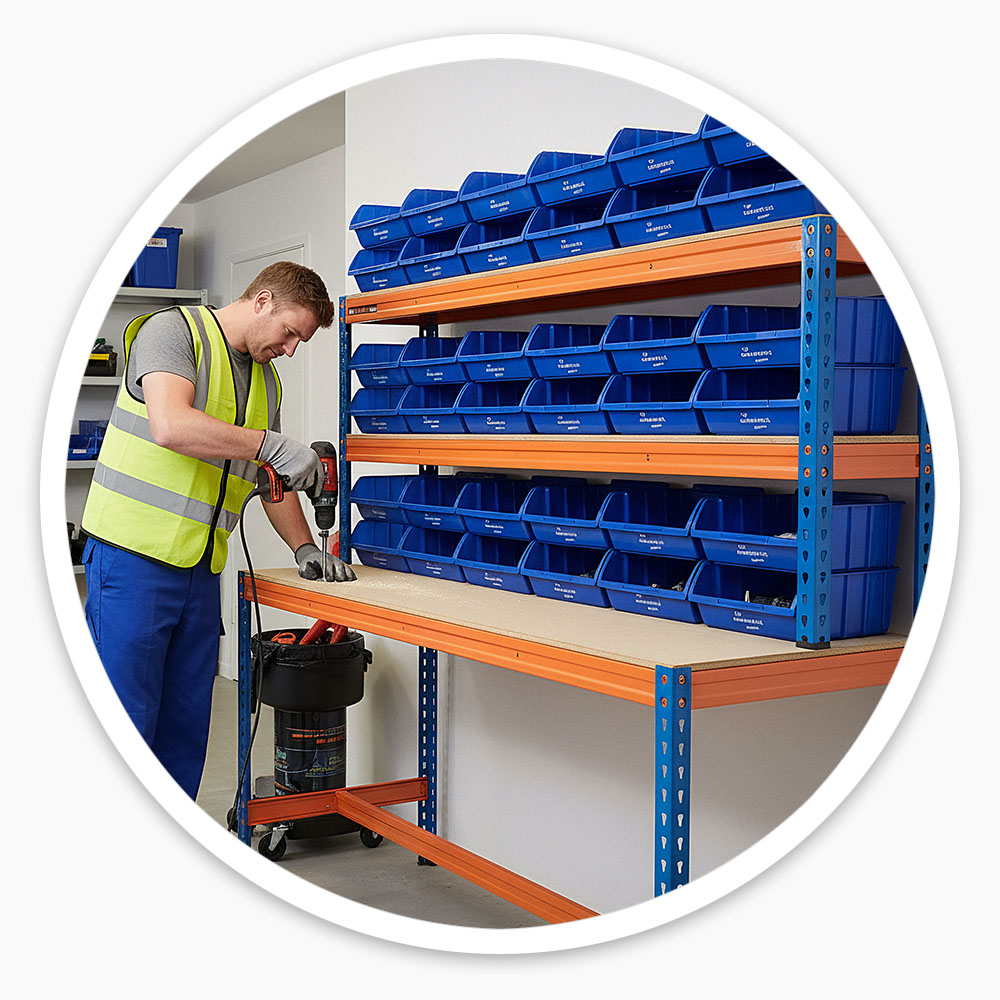 Workbench with Storage Bins