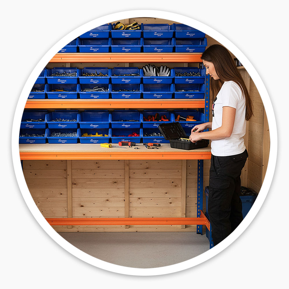 Workbench with Storage Bins