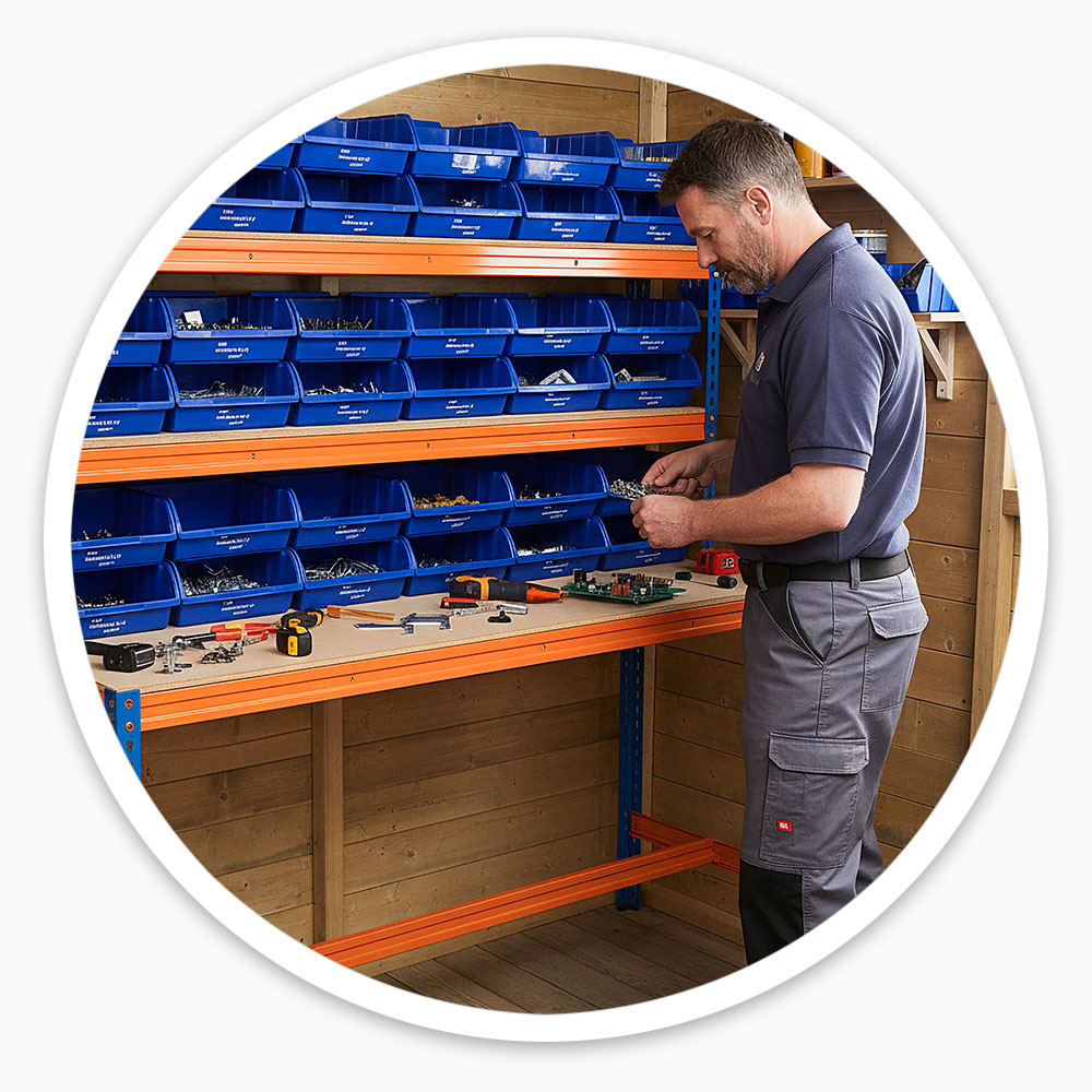 Workbench with Storage Bins